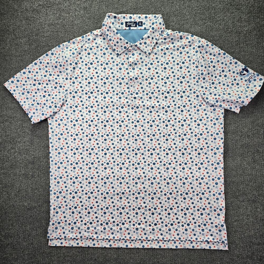 Inward Half Polo Shirt Mens XL White Blue Geometric Performance Stretch Golf